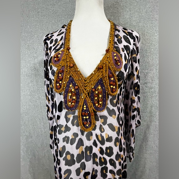 DIANE VON FURSTENBERG KAMEA LEOPARD SILK KAFTAN CAFTAN MAXI DRESS - Picture 2 of 7